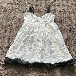 LOFT White, Black and Pale Yellow Dress with Black Tulle Trim